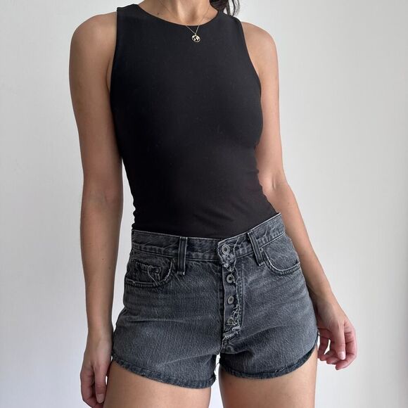 Rag & Bone Jean Shorts Womens 27 Black Mid Rise Exposed Button Fly Festival - Picture 3 of 15